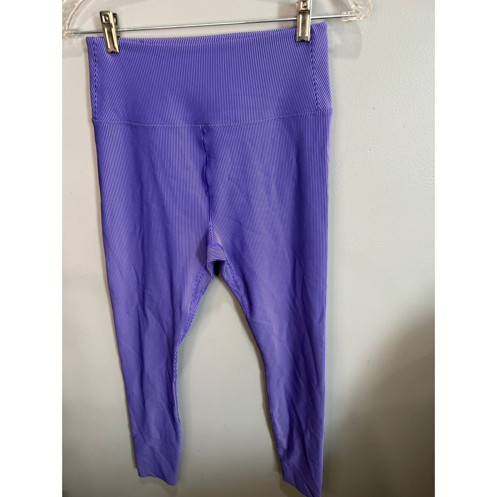 Peloton Purple Pinstripe Ribbed High Waisted Leggings Womens Large Activewear